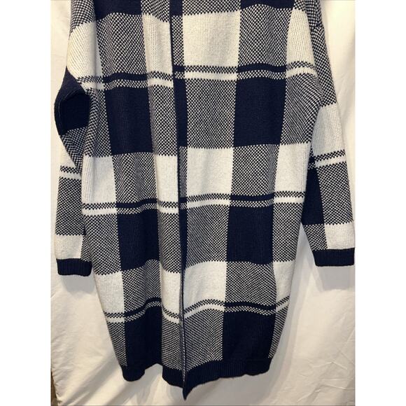 Ann Taylor Blue & White Plaid Open Front Duster Cardigan Wool Lagenlook Luxury - Picture 3 of 12